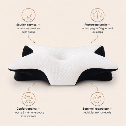 Oreiller Cervical Ergonomique – Mousse à Mémoire de Forme
